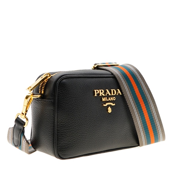 Prada Crossbody Camera Bag Guitar Strap Black Leather 1BH096 New - Picture 2 of 6